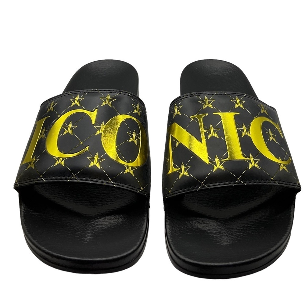 Jefree star black & gold iconic pool slides unisex NWT